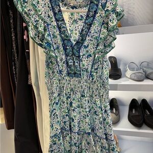 Poupette St. Barth Blue and White Flutter Sleeve Sundress